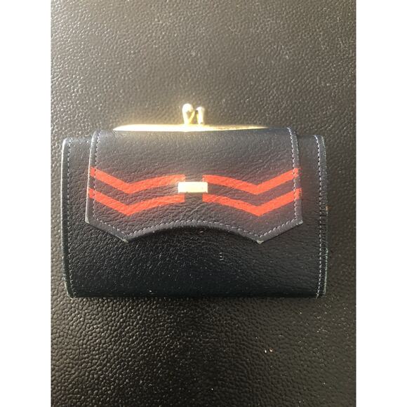 Princess Gardner Handbags - Vintage Pig Skin Leather French Coin Purse Wallet Navy Blue And Red Women